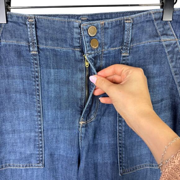 Seven7 Wide Leg Capri Cropped High Rise Square Pocket Blue Denim Jeans - Picture 5 of 8